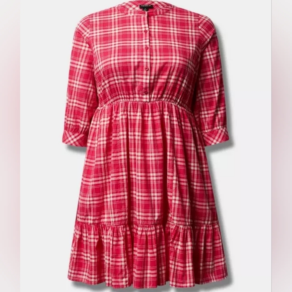 torrid Dresses & Skirts - torrid Red Plaid Button-Front Tiered Dress